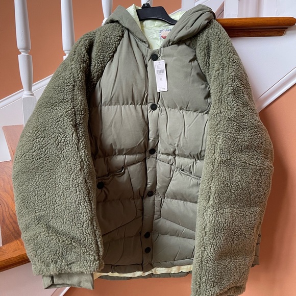 Anthropologie Pilcro NWT Szs XS, SM, L & XL green puffer jacket w/fleece sleeves - Picture 4 of 16